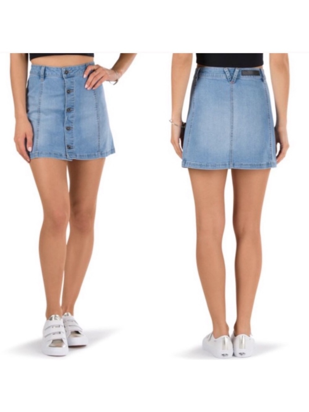 Vans Denim Button-Front A-Line Mini Skirt In Light Wash Size Small GUC Skater